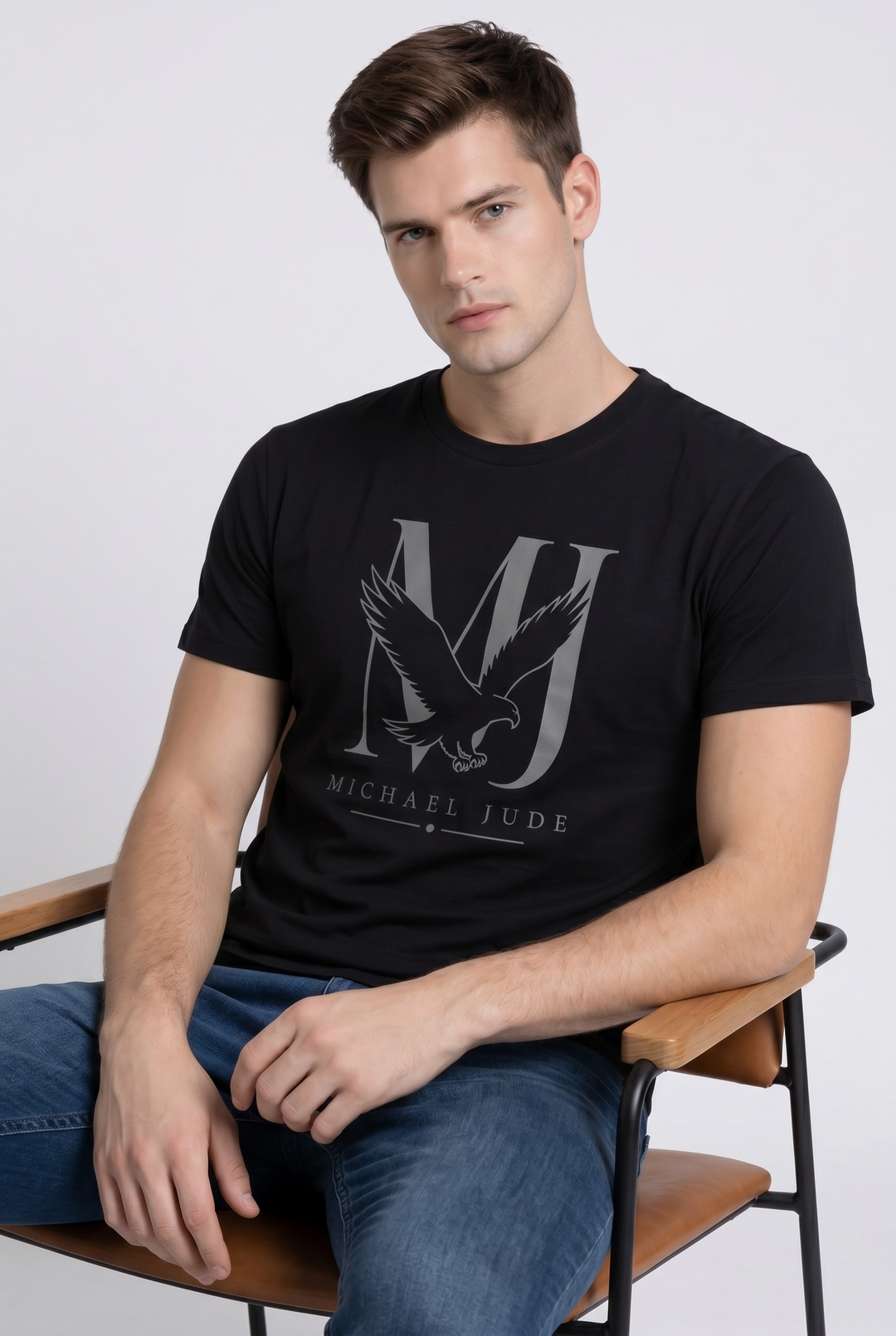 Michael Jude Eagle Monogram T-Shirt – Black | Premium Cotton Regular Fit