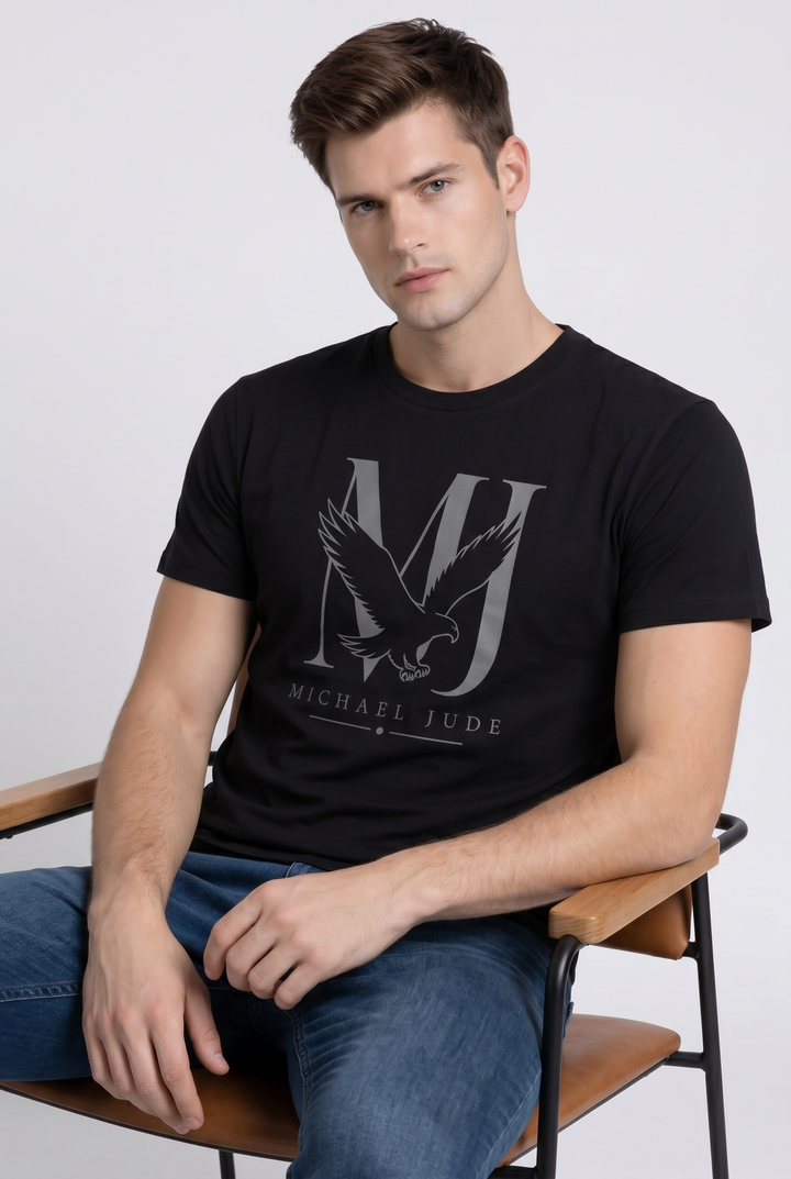 Michael Jude Eagle Monogram T-Shirt – Black | Premium Cotton Regular Fit