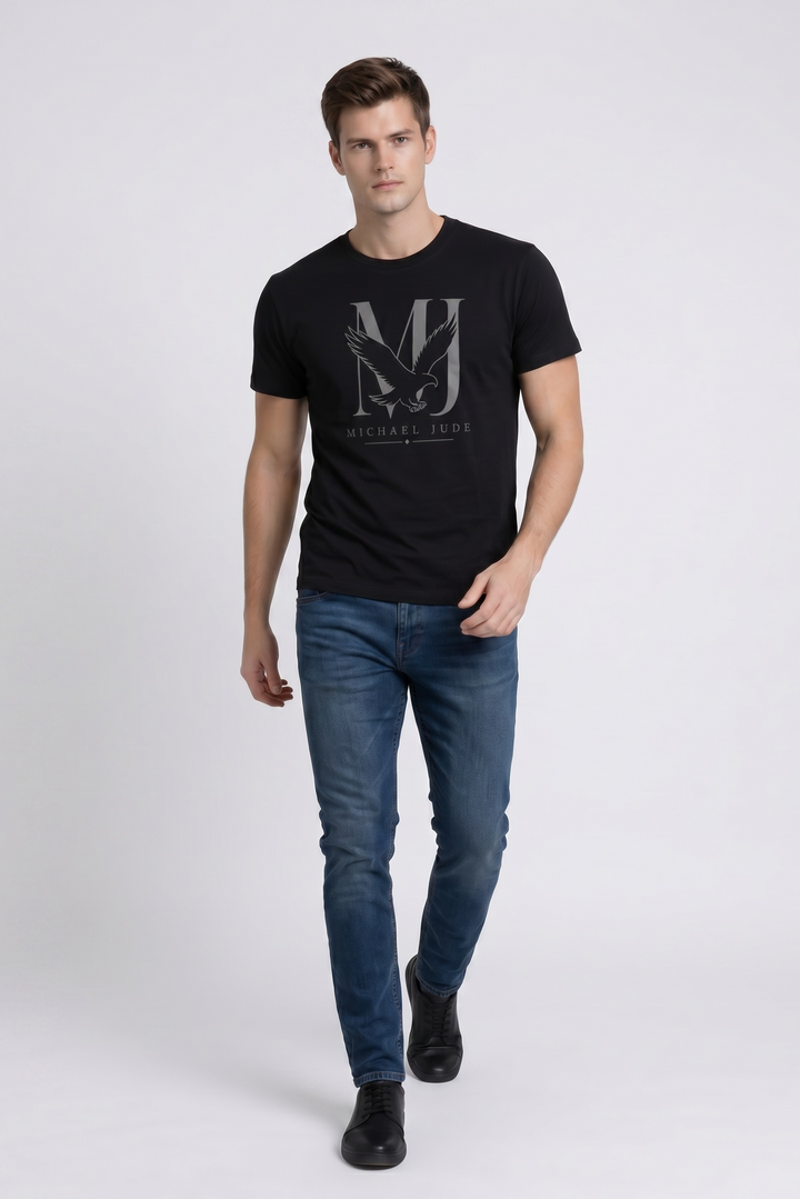 Michael Jude Eagle Monogram T-Shirt – Black | Premium Cotton Regular Fit