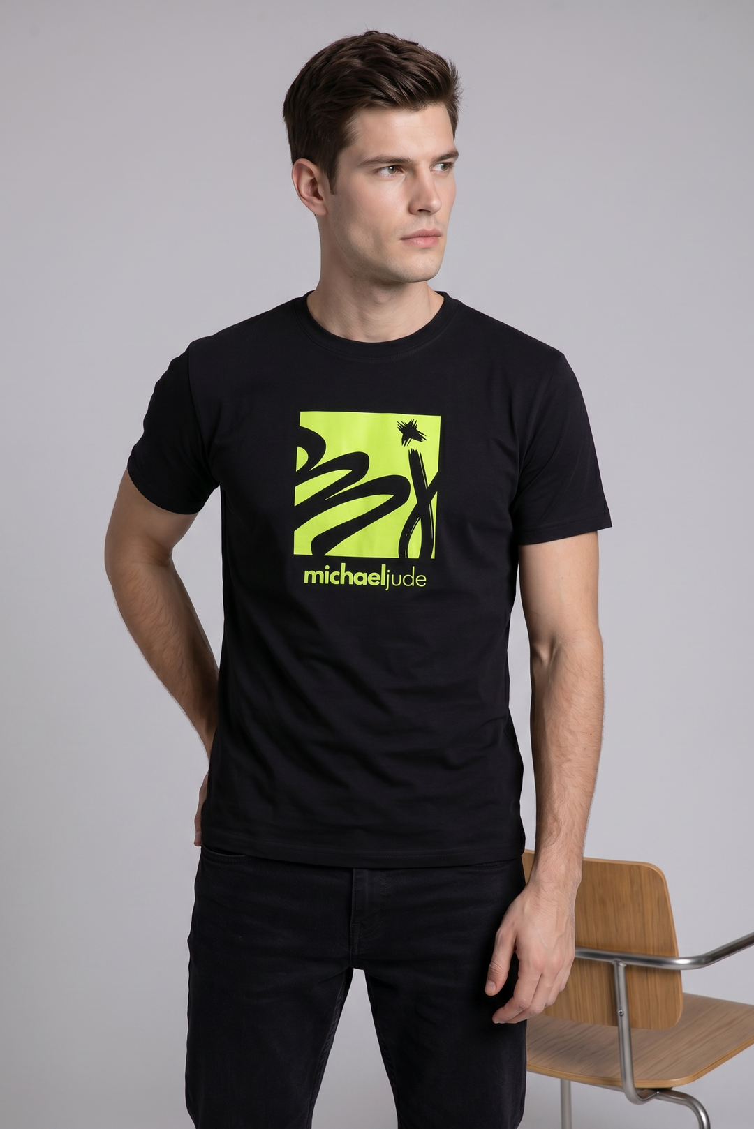 Michael Jude Green Neon Abstract Graphic T-Shirt – Black | Premium Cotton Regular Fit