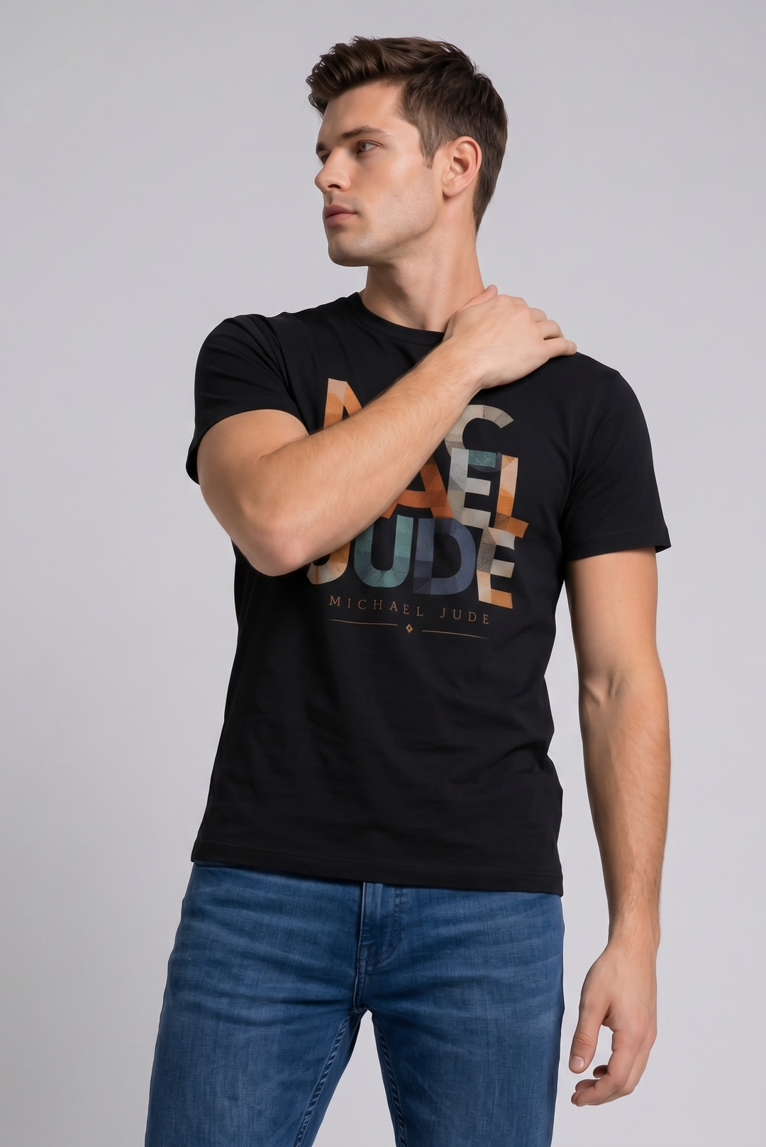 Michael Jude Mosaic Typography T-Shirt – Black | Premium Cotton Regular Fit