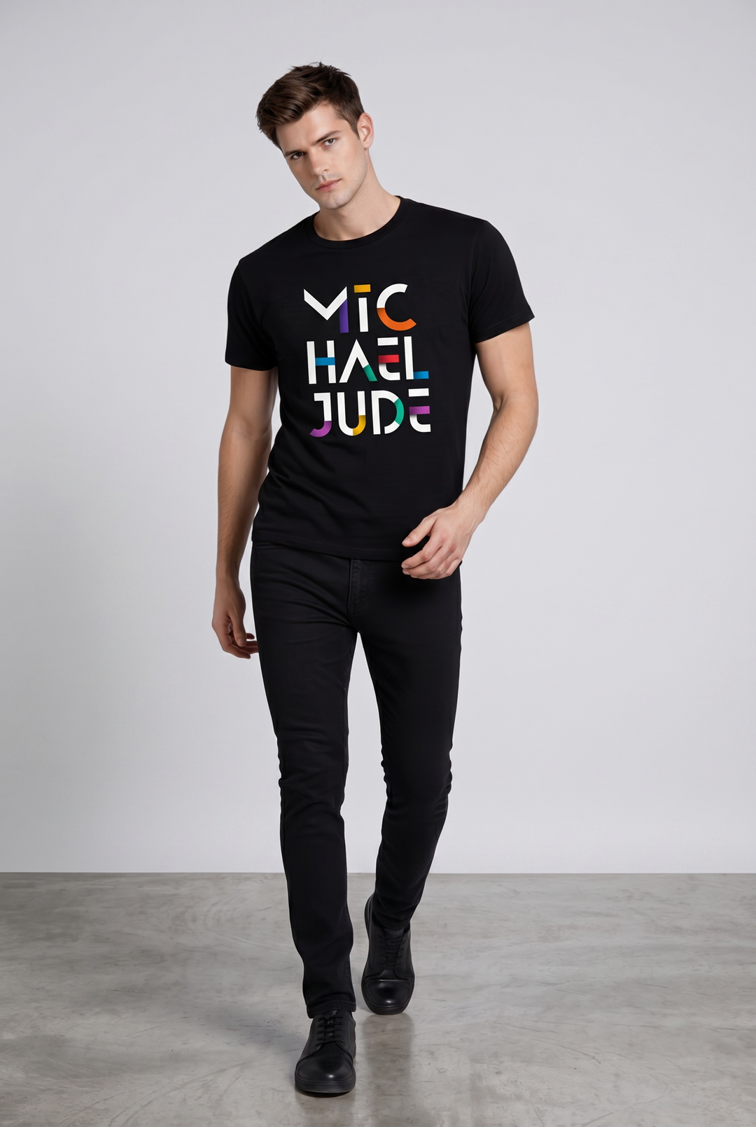 Michael Jude Spectrum Typography T-Shirt – Black | Premium Cotton Regular Fit
