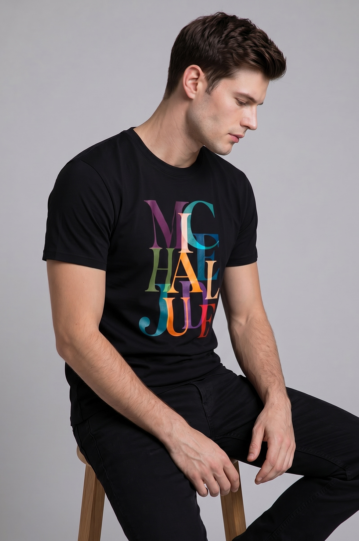 Michael Jude Prism Typography T-Shirt – Black | Premium Cotton Regular Fit