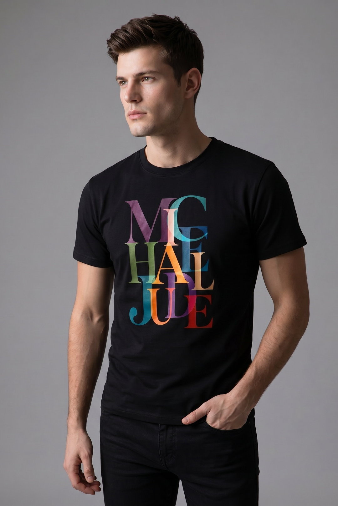 Michael Jude Prism Typography T-Shirt – Black | Premium Cotton Regular Fit