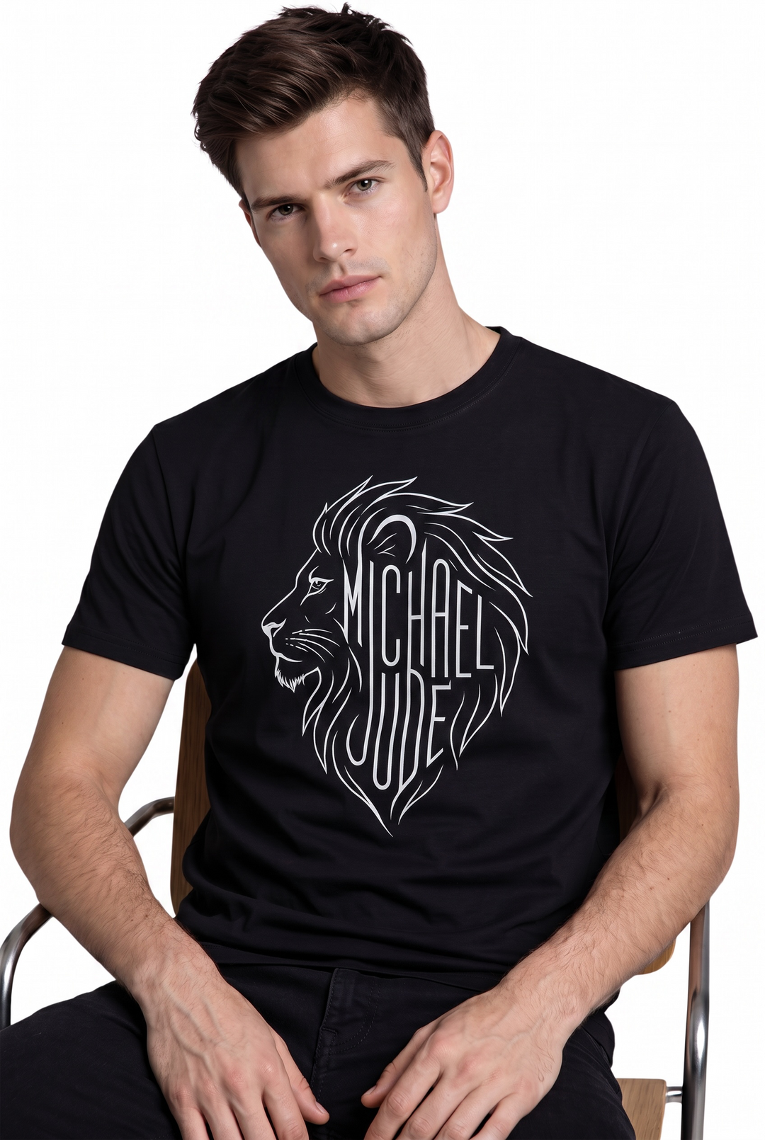 Michael Jude Lion Signature Graphic T-Shirt – Black | Premium Cotton Regular Fit