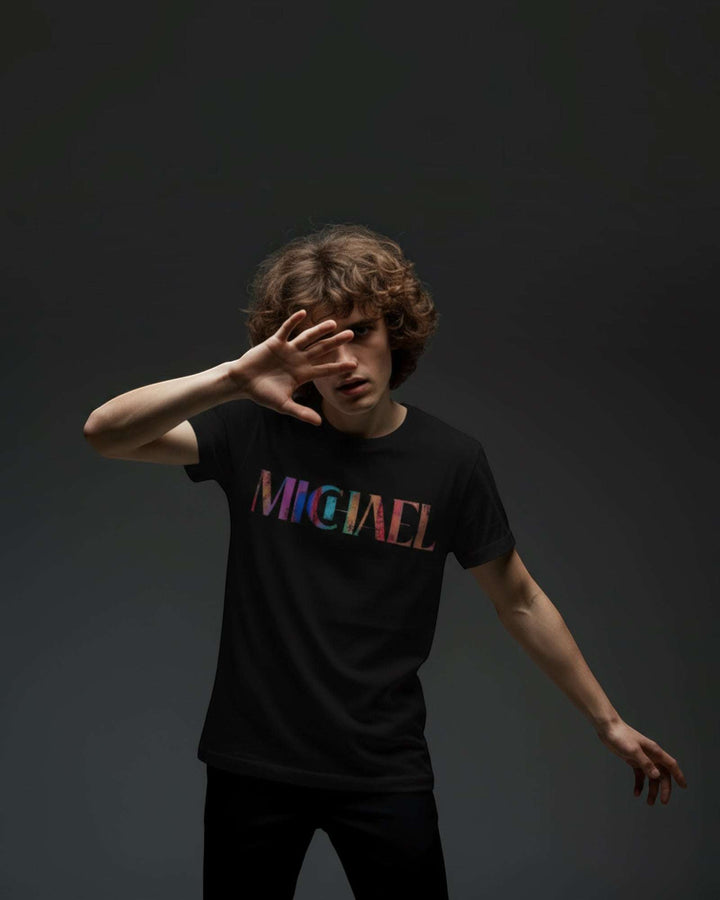 Michael Jude Premium Graphic Cotton T-Shirt – Black, multi gradient design