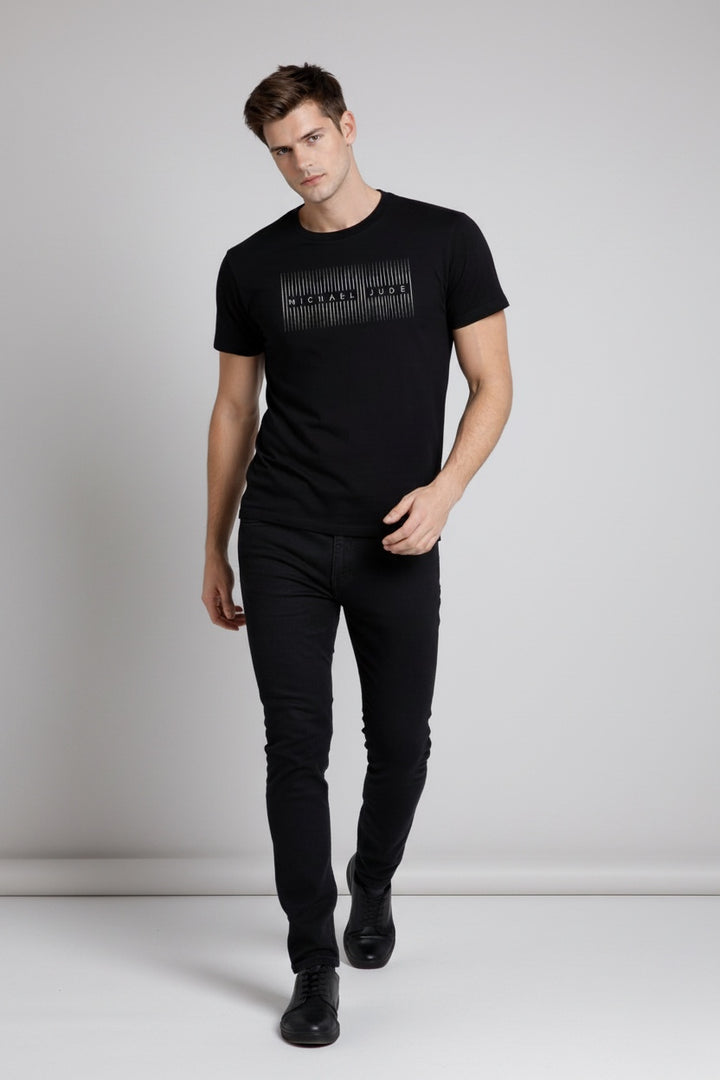 Michael Jude Minimal Line Premium Black T-Shirt for Men