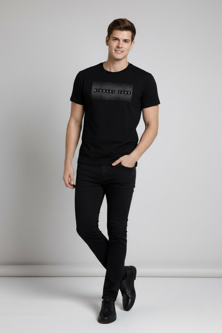 Michael Jude Minimal Line Premium Black T-Shirt for Men