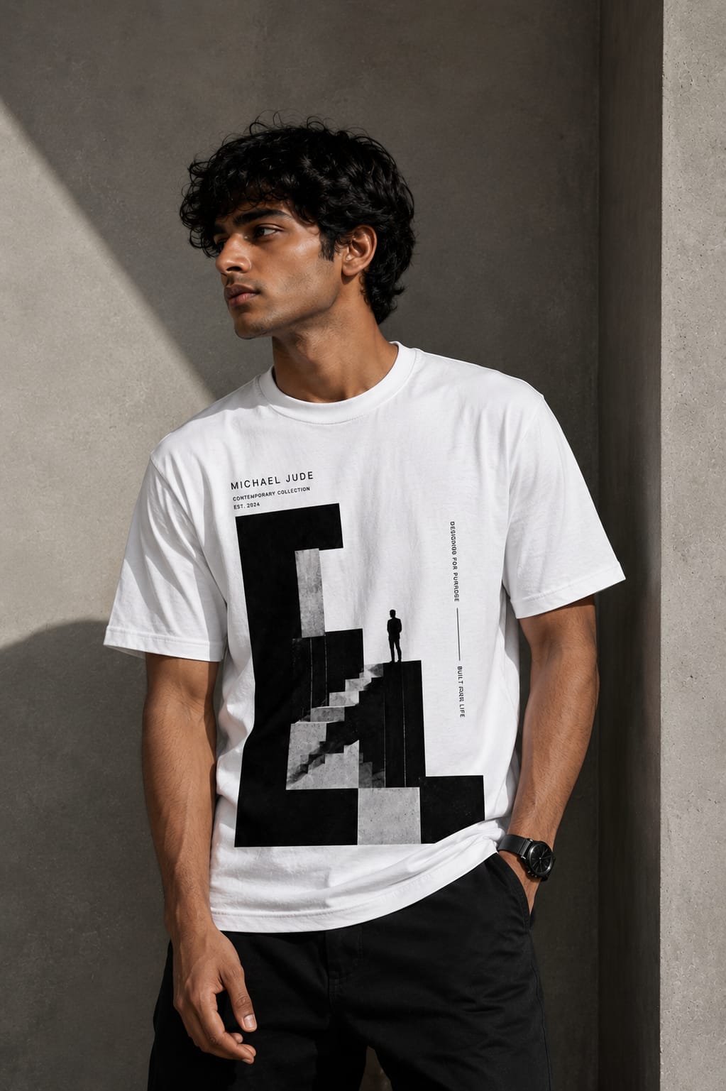 Michael Jude Minimalist Graphic Print White T-Shirt for Men | Premium Cotton Streetwear
